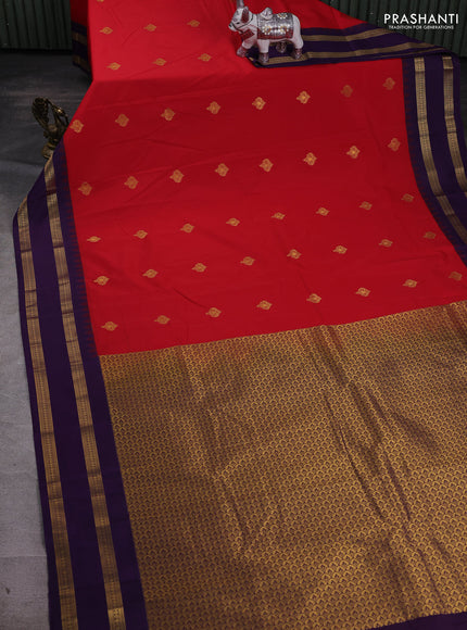 Red & Violet Semi Kanchipram Silk - Buttas