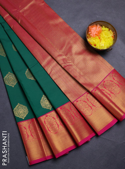 Green & Pink Semi Kanchipram Silk - Buttas