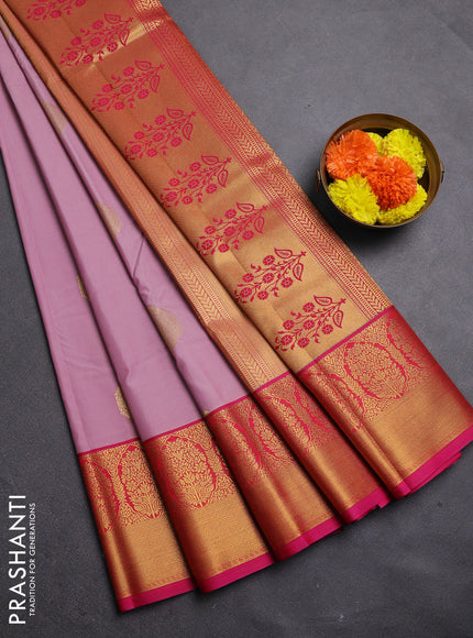 Peach Pink & Pink Semi Kanchipram Silk - Buttas