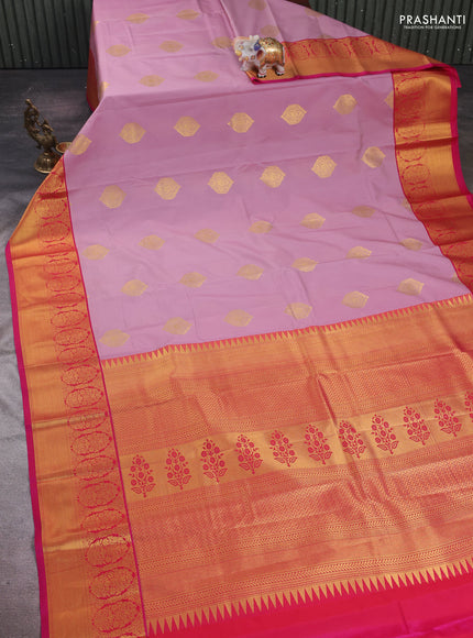 Peach Pink & Pink Semi Kanchipram Silk - Buttas