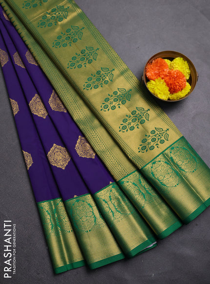 Blue & Green Semi Kanchipram Silk - Buttas