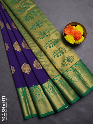 Blue & Green Semi Kanchipram Silk - Buttas