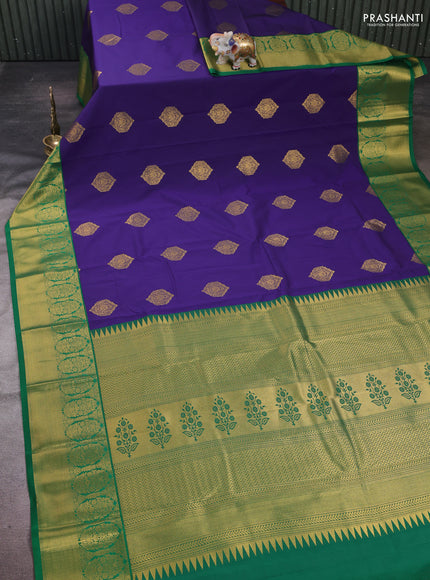 Blue & Green Semi Kanchipram Silk - Buttas