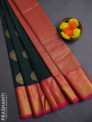 Bottle Green & Pink Semi Kanchipram Silk - Buttas