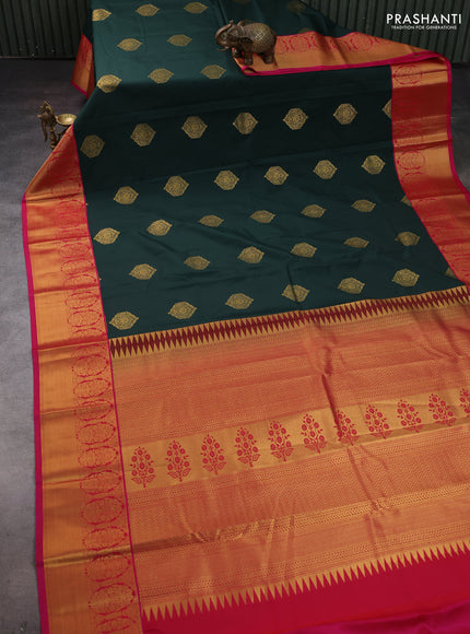 Bottle Green & Pink Semi Kanchipram Silk - Buttas