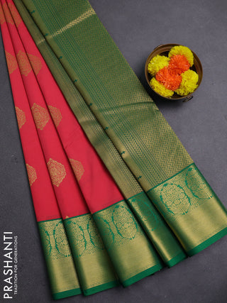 Peach Pink & Green Semi Kanchipram Silk - Buttas