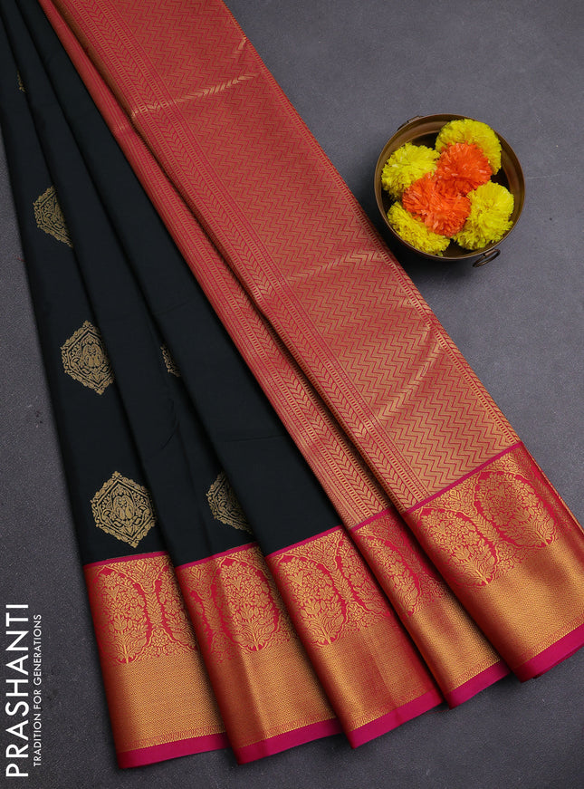 Bottle Green & Pink Semi Kanchipram Silk - Buttas