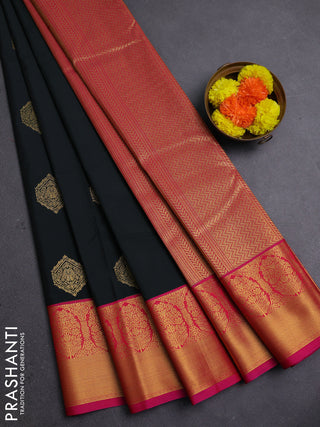 Bottle Green & Pink Semi Kanchipram Silk - Buttas