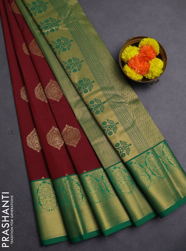 Maroon & Green Semi Kanchipram Silk - Buttas