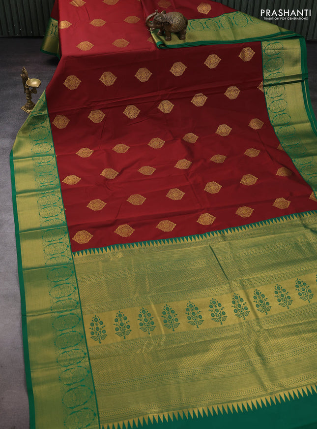 Maroon & Green Semi Kanchipram Silk - Buttas