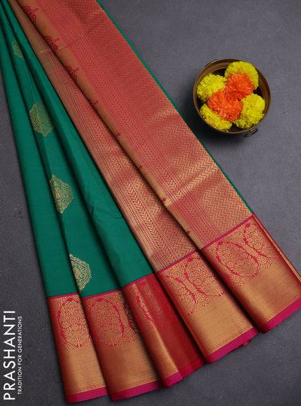 Green & Pink Semi Kanchipram Silk - Buttas