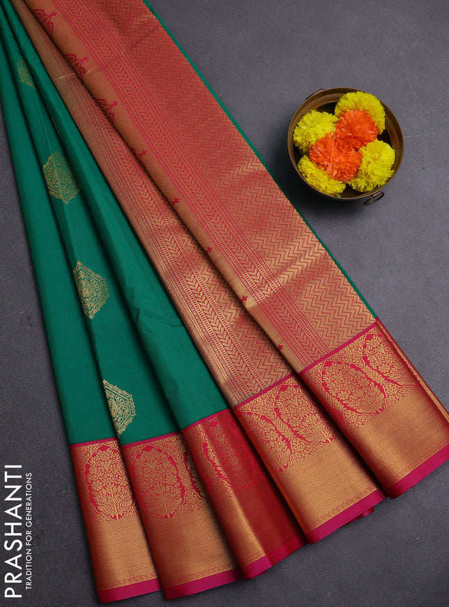 Green & Pink Semi Kanchipram Silk - Buttas