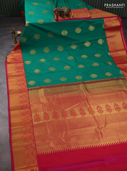 Green & Pink Semi Kanchipram Silk - Buttas