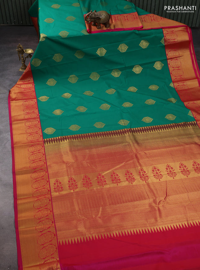 Green & Pink Semi Kanchipram Silk - Buttas