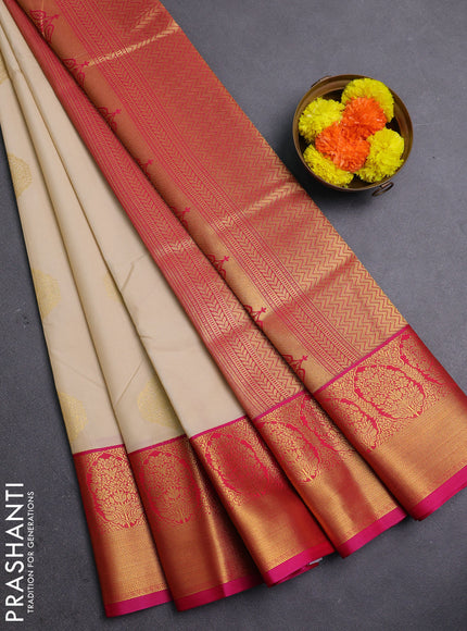 Cream & Pink Semi Kanchipram Silk - Buttas