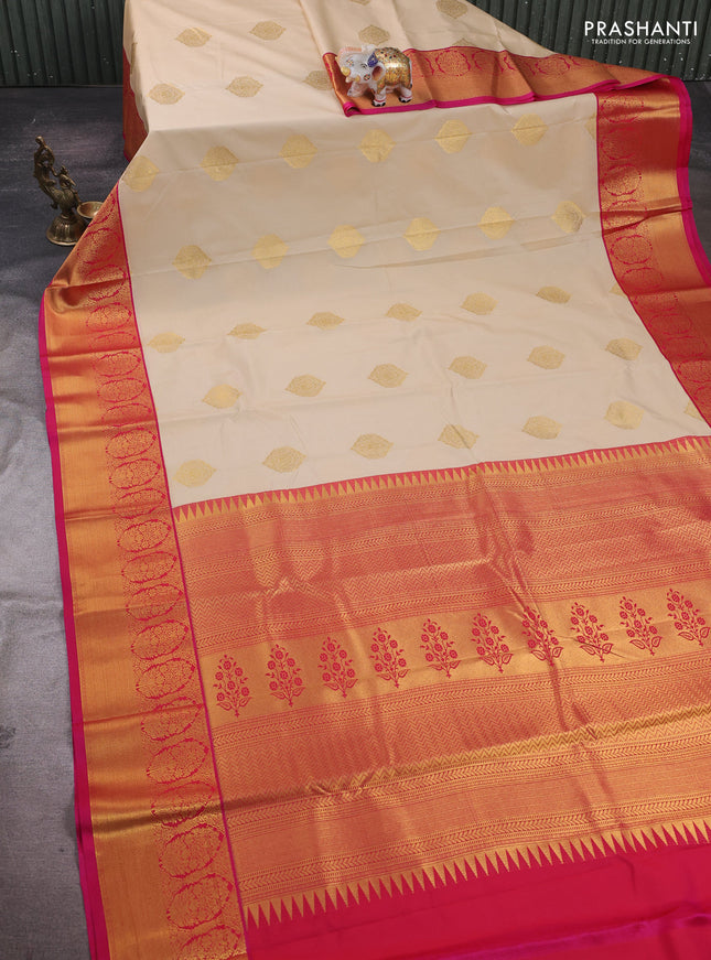 Cream & Pink Semi Kanchipram Silk - Buttas