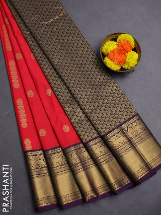 Red & Purple Semi Kanchipram Silk - Buttas