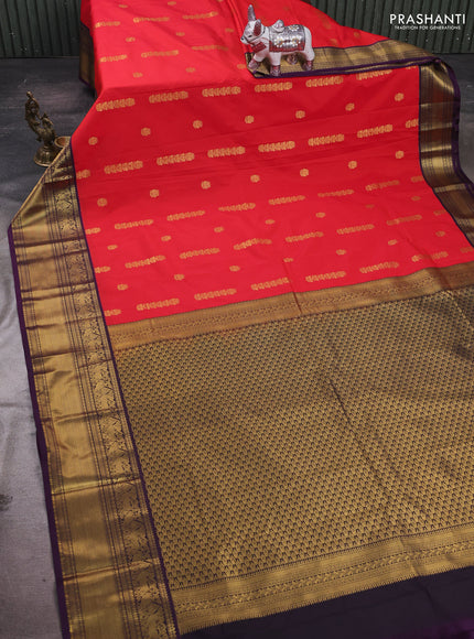 Red & Purple Semi Kanchipram Silk - Buttas