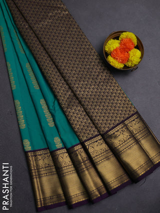 Teal Green & Purple Semi Kanchipram Silk - Buttas