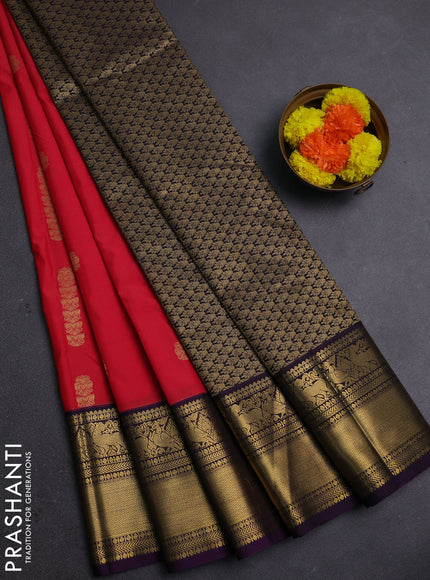 Red & Purple Semi Kanchipram Silk - Buttas