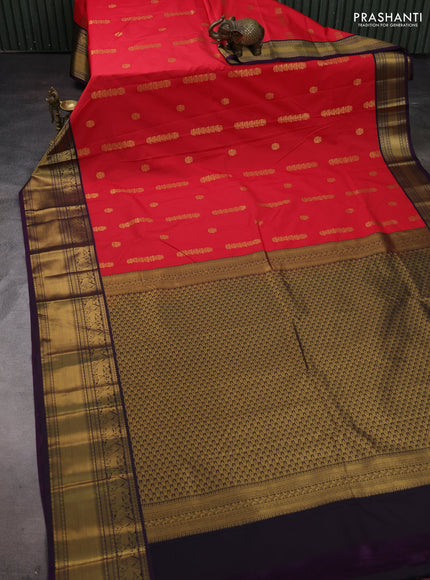 Red & Purple Semi Kanchipram Silk - Buttas