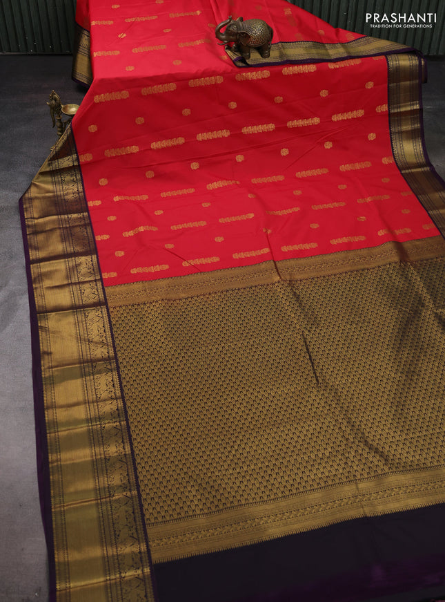 Red & Purple Semi Kanchipram Silk - Buttas