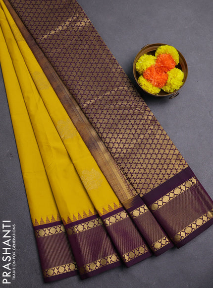 Yellow & Purple Semi Kanchipram Silk - Buttas