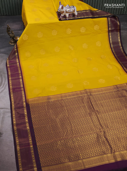 Yellow & Purple Semi Kanchipram Silk - Buttas