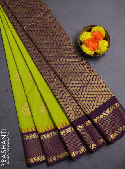 Lime Green & Purple Semi Kanchipram Silk - Buttas