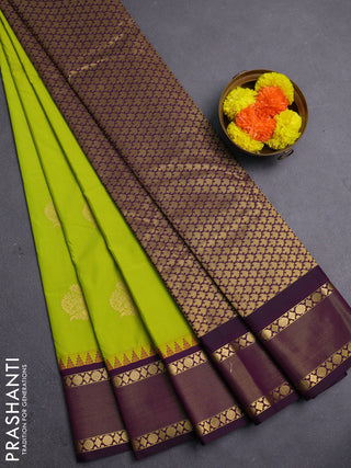 Lime Green & Purple Semi Kanchipram Silk - Buttas