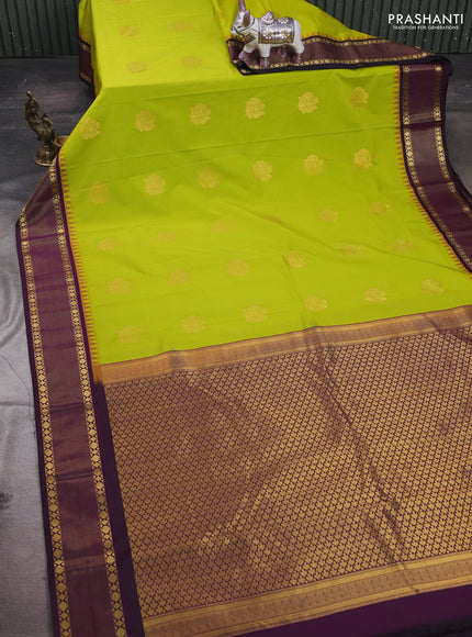 Lime Green & Purple Semi Kanchipram Silk - Buttas