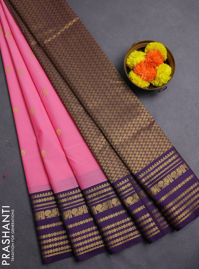Pink & Violet Semi Kanchipram Silk - Buttas
