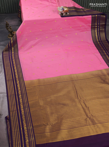 Pink & Violet Semi Kanchipram Silk - Buttas