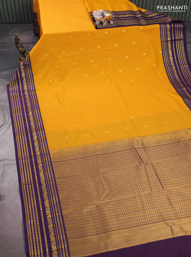Mustard Yellow & Purple Semi Kanchipram Silk - Buttas