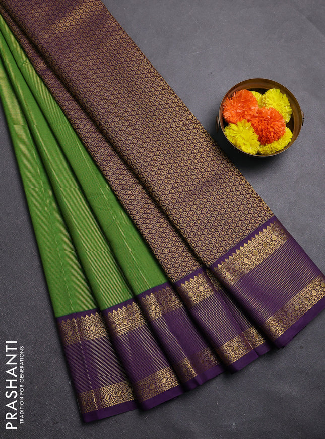 Green & Purple Semi Kanchipram Silk - Buttas