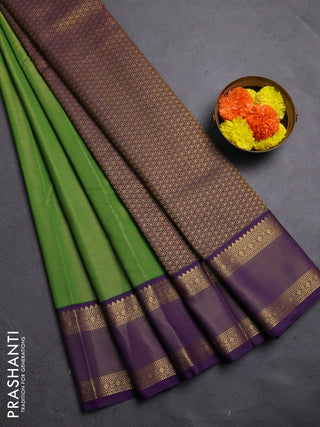 Green & Purple Semi Kanchipram Silk - Buttas