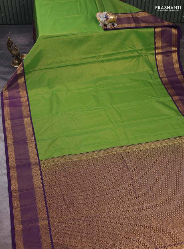 Green & Purple Semi Kanchipram Silk - Buttas