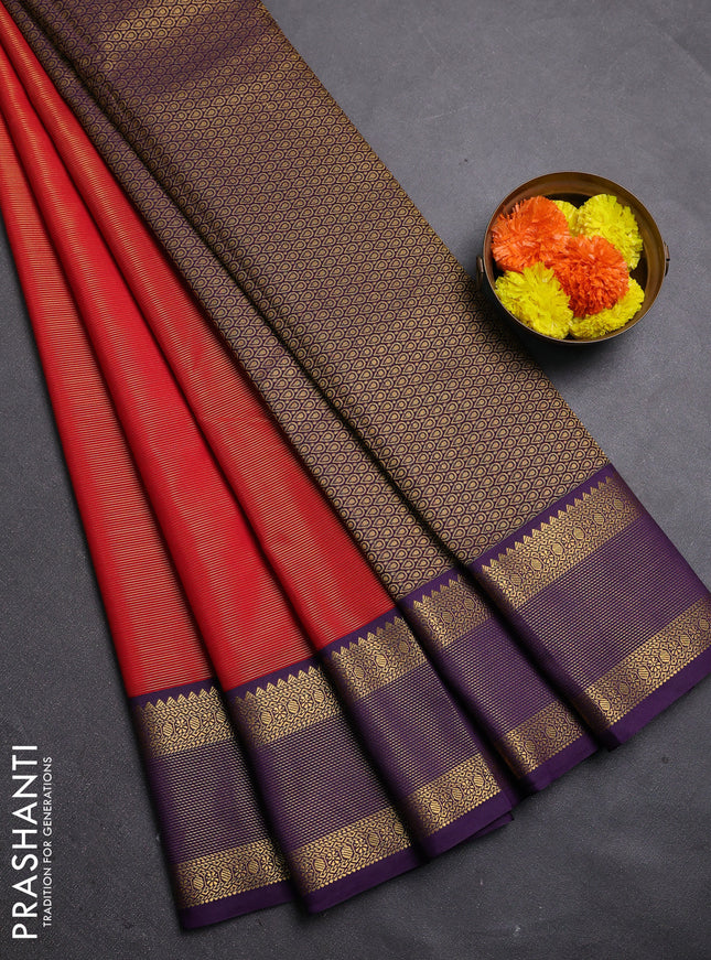 Red & Purple Semi Kanchipram Silk - Buttas