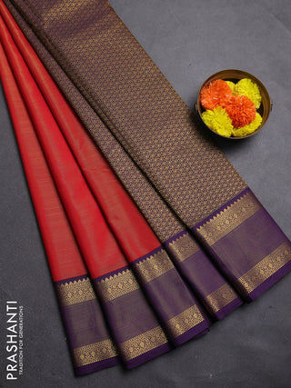 Red & Purple Semi Kanchipram Silk - Buttas