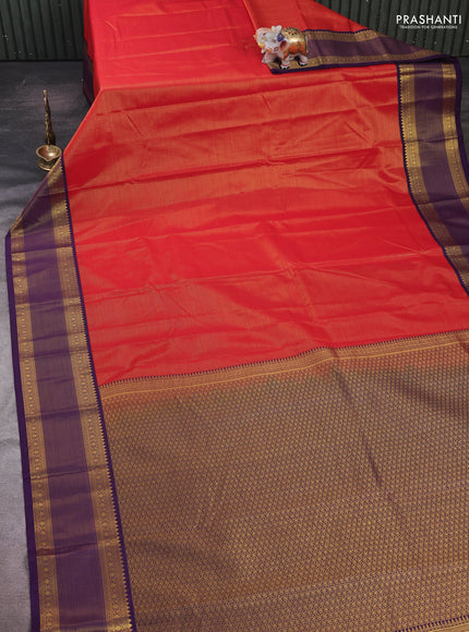 Red & Purple Semi Kanchipram Silk - Buttas