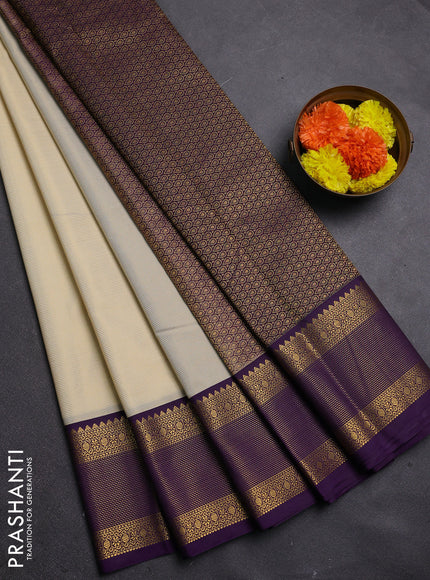 Cream & Violet Semi Kanchipram Silk - Buttas