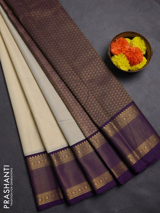 Cream & Violet Semi Kanchipram Silk - Buttas