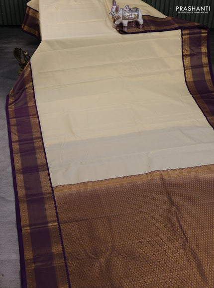 Cream & Violet Semi Kanchipram Silk - Buttas