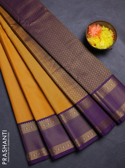 Mustard Yellow & Violet Semi Kanchipram Silk - Buttas