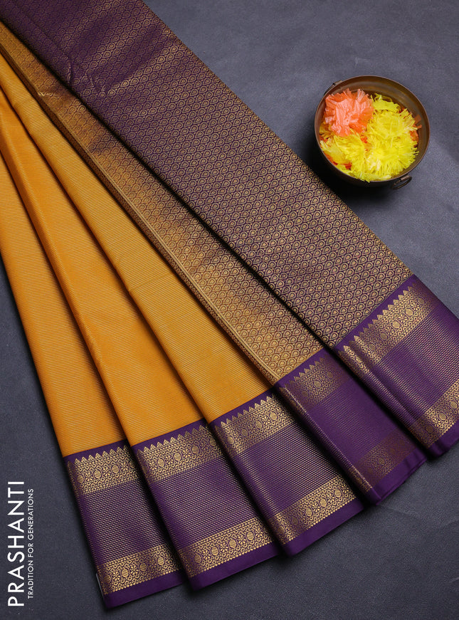 Mustard Yellow & Violet Semi Kanchipram Silk - Buttas