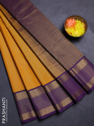Mustard Yellow & Violet Semi Kanchipram Silk - Buttas