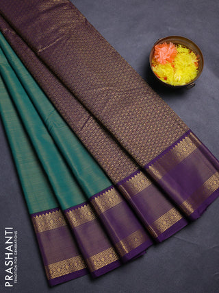 Green & Violet Semi Kanchipram Silk - Buttas
