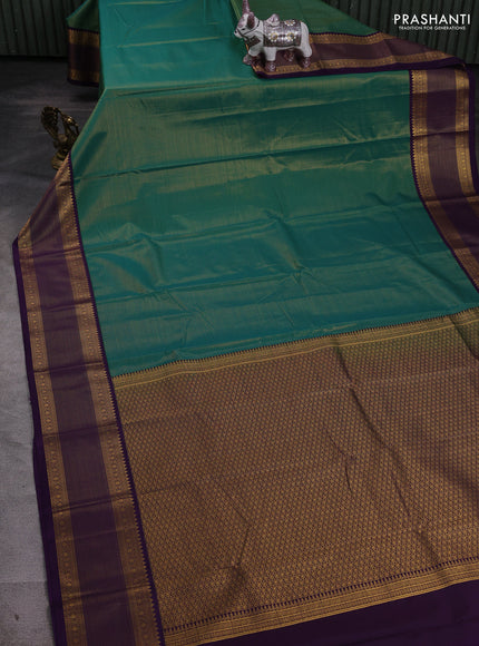 Green & Violet Semi Kanchipram Silk - Buttas