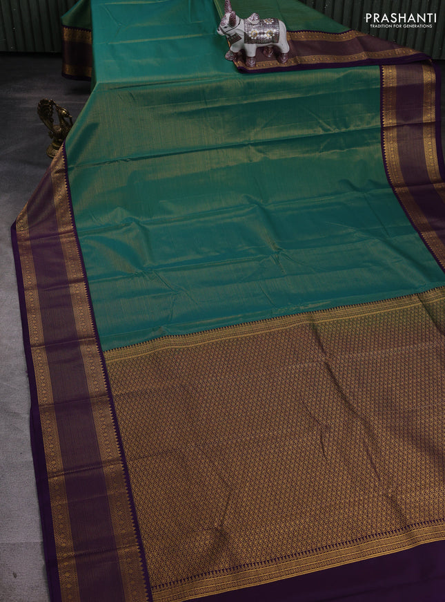 Green & Violet Semi Kanchipram Silk - Buttas