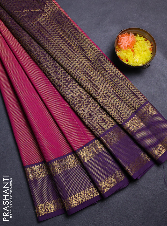 Magenta Pink & Violet Semi Kanchipram Silk - Buttas
